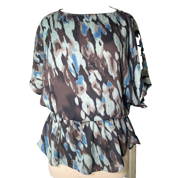 Calvin Klein Women's Blouse Small Multicolor Tunic Short Sleeve - EUC - Picture 1 of 5
